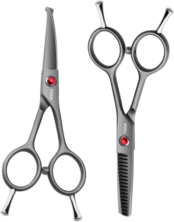 4.5" Dog Grooming Scissors 2 pcs - Curved Scissors for Dog Grooming and Thinning Shears for Small Dog Cat Face Paw