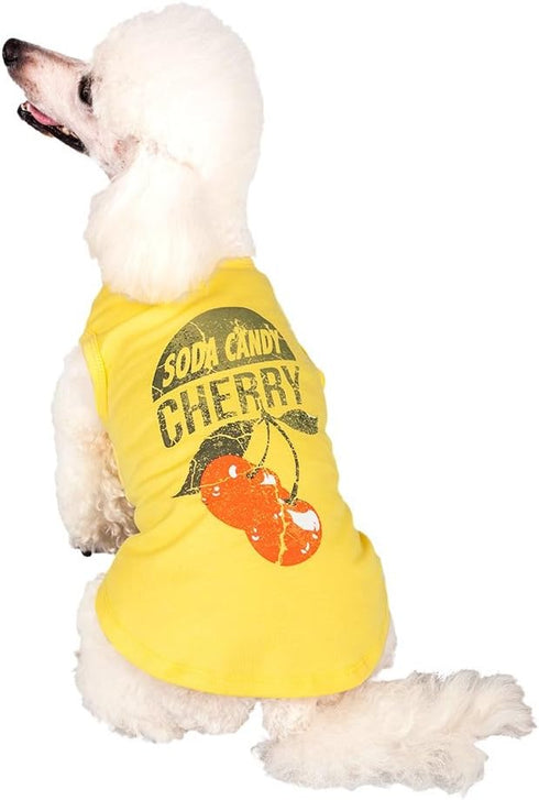 Blueberry Pet Cherry Soda Candy Cotton Dog Tank Top, Sunshine Yellow, Back Length 14", Pack of 1
