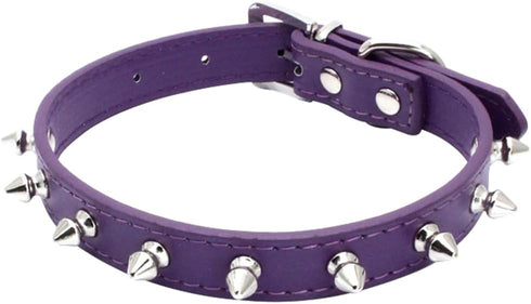 Adjustable Spiked Dog Collar, PU Leather Pet Collar for Kittens and Cats (M, Purple)