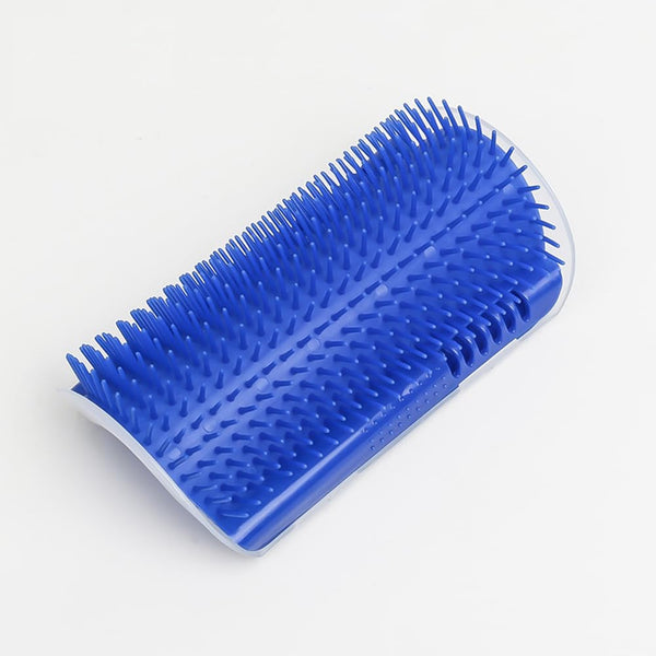 Cat Self Groomer Wall Corner - Massage Comb Grooming Brush, Soft Rubber Bristles for Flat Wall Corner, Blue