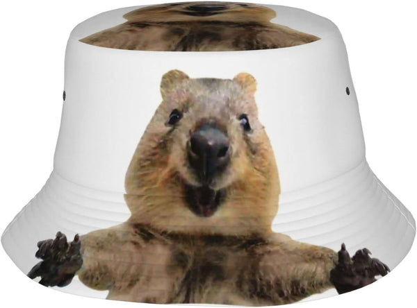 Happy Quokka Hug Funny Bucket Hat for Men Women, Printed Fisherman Packable Sun Cap for Outdoor Beach
