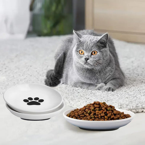CSD Cat Food Bowl (3 Pack) - Ceramic Cat Bowls with Nonslip Silicone Bottom, Whisker Friendly, 200ml Capacity