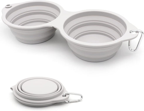 SLSON Collapsible Dog Bowls - Integrated Molding Double Bowl, 2 in 1 Foldable Pet Food & Water Dish for Cats, Hiking,
