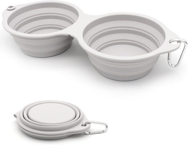 SLSON Collapsible Dog Bowls - Integrated Molding Double Bowl, 2 in 1 Foldable Pet Food & Water Dish for Cats, Hiking,