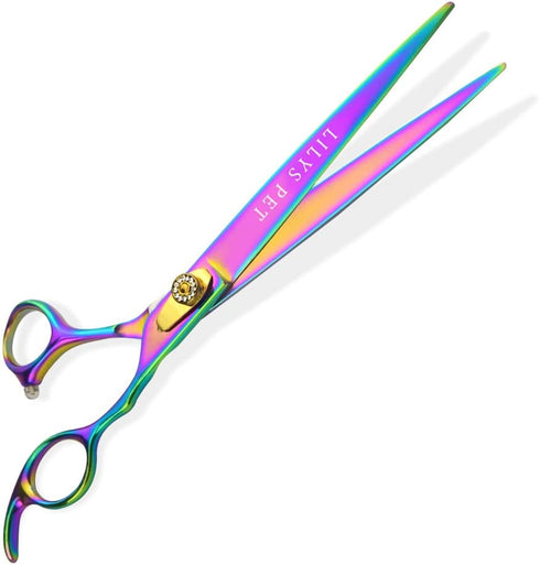 LILYS PET HIGH-END SERIES 8-Inch Japan 440C Rainbow Color Pet Grooming Straight Cutting Scissors for Dogs and Cats