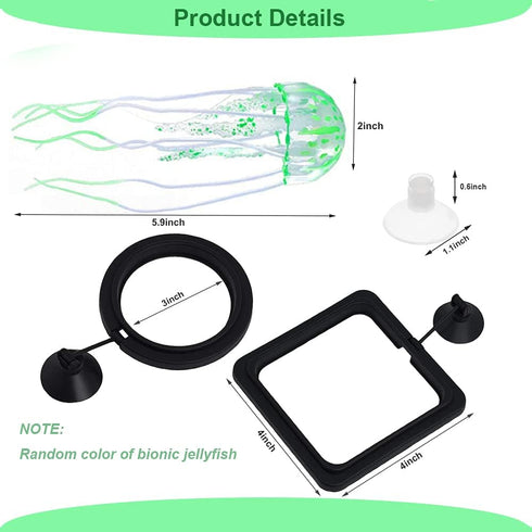 Feeding Fish Ring Set | 4pcs Fish Food Feeder + Jellyfish Decorations + Thermometer Strip for Aquarium Tank Accessories