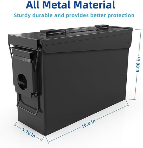 PATRON 30 Cal Ammo Can Metal 9mm Ammo Box Storage Crate for Shotgun, Rifle, Nerf Ammunition Waterproof Organizer (Black)