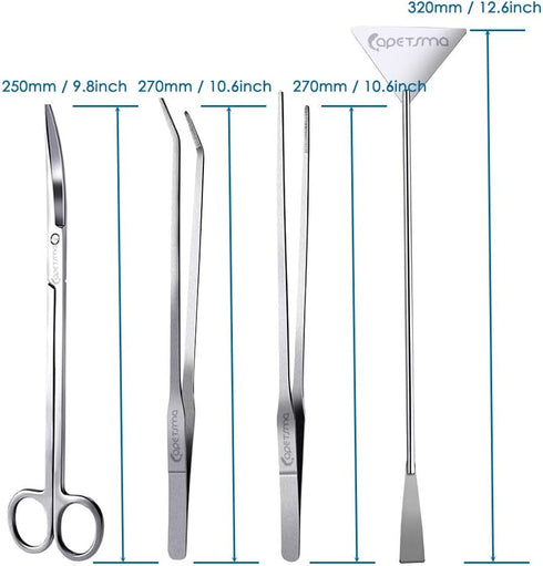 Capetsma Aquascape Tools, Long Stainless Steel Aquarium Plant Tools Set for Fish Tank Cleaning Kit