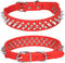 Spiked Dog Collar, Soft PU Leather Mushrooms Rivet Spike Studded Adjustable Puppy Collars (L, Red)