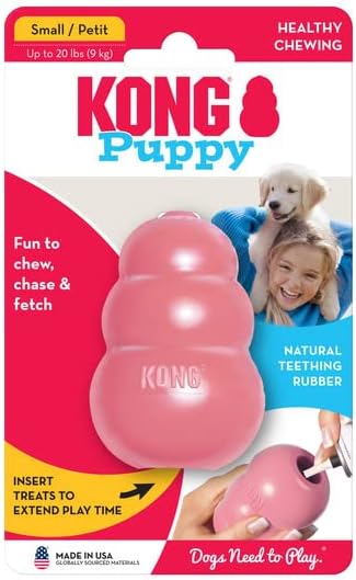 KONG Puppy Natural Teething Rubber Chew Toy, Stuffable Fetch Toy for Small Puppies, Pink