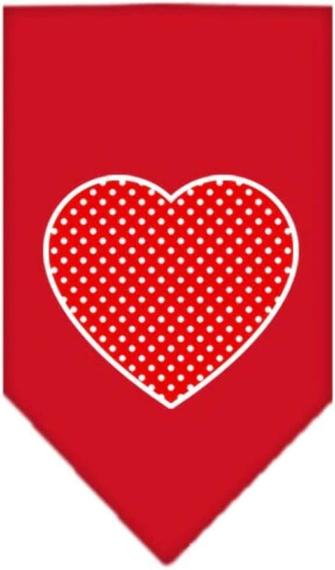 Pet and Dog Bandana, Screen Printed, Red Swiss Dot Heart, Navy Blue, Large