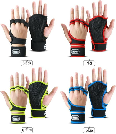 Fitness Gloves Wrist Wraps - Half Finger Men Women Sports Machines Training, Shock Absorption Barbell, Breathable