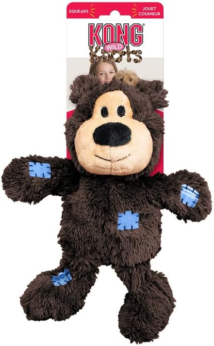 3 Pack KONG Wild Knots Dog Toys Bear, Giraffe & Tiger Durable Plush Toys with Internal Knotted Rope & Squeaker Soft