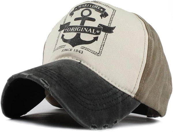 Vintage Baseball Cap Washed Denim Fashion Anchor Pattern Sun Hat for Men Women, 100% Cotton