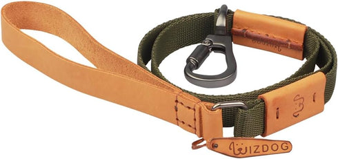 Dog Leash, 4 FT Nylon Pet Leash with Leather Handle for Large Medium Dogs, Reinforced Connection (Army)