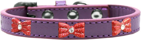 Mirage Pet Products Lavender/Red Glitter Bow Widget Dog Collar, Size 20