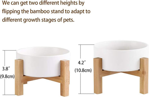 Elevated Raised Food Bowls/Dish with Stand for Water, Ceramic Pet Bowl with Anti Slip Rubber pad, Anti Vomiting, Stress Free for Small Dogs and Cat - White (400ML/13.5OZ)