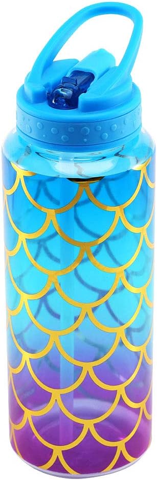 Home Tune Cute Water Bottle with Straw - BPA FREE Tritan, Leak Proof, 32oz/950ml, Pretty Design, Mermaid