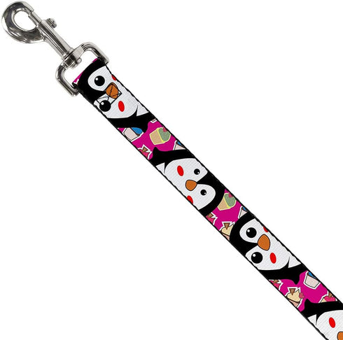 Buckle-Down Pet Leash 6 Feet Long, Penguins w/Cupcakes, Fuchsia/Multi Color, 1" Wide