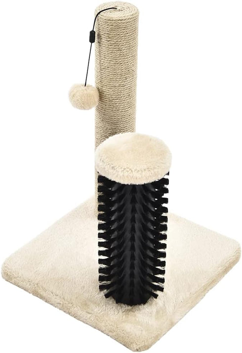 Amazon Basics Cat Scratching Post with Brush, 12.2 x 12.2 x 16.54 inch for Kittens, Beige Color