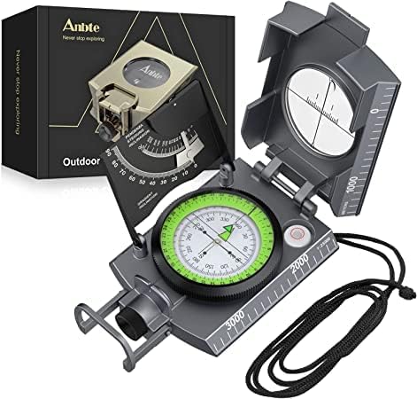 Anbte Compass Hiking Survival, IP65 Waterproof Metal Compass with Sighting Clinometer and