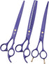 Purple Dragon 8.0 inch Professional Dog Grooming Hair Cutting Scissor & Curved Scissor & Chunker Shear Kit with Bag