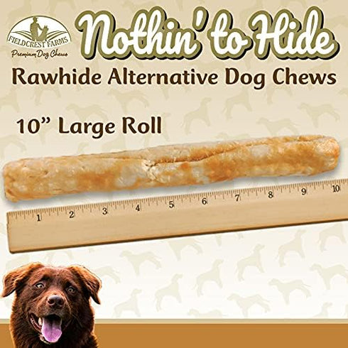 Fieldcrest Farms Premium Grade Natural Rawhide Alternative Chews, 10'' Rolls for Dogs, 3 Pack (6 Chews) - Easily