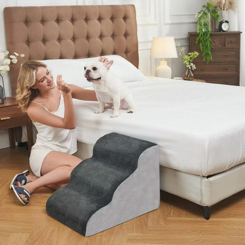BOMOVA 3-Step Dog Stairs to Bed, Non-Slip Steps for High Bed and Couch, Indoor Pet Steps, Grey, 2/3/4/5 Steps