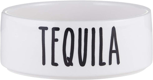 47th & Main White Ceramic Hand-Lettered Pet Dish, Small, Tequila