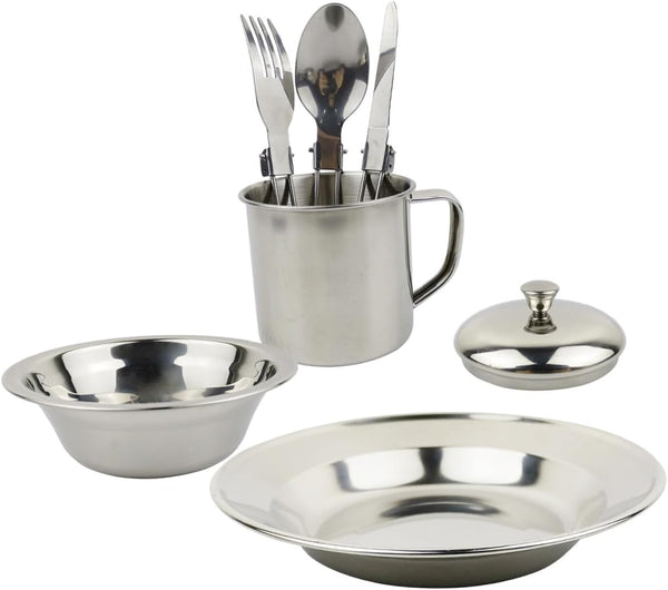 Luxshiny Stainless Steel Camping Cookware Set Portable 1-2 Person Mess Kit Outdoor
