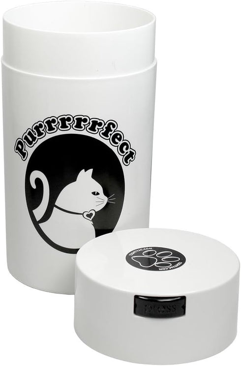Pawvac 12 Ounce Vacuum Sealed Pet Food Storage Container, White & Cat