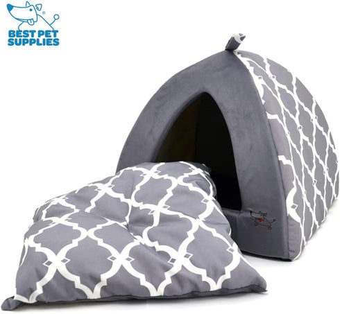 Pet Tent - Soft Bed for Dog and Cat by Best Pet Supplies, Sand Linen, 19" x 19" x H:19"