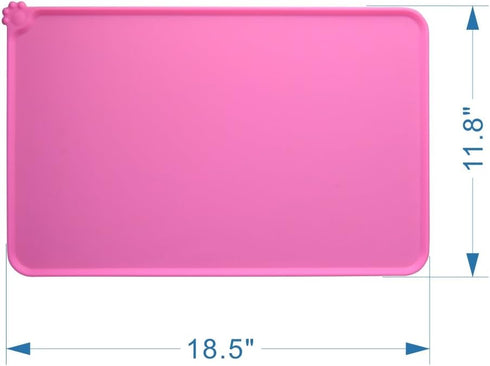 Silicone Dog Food Mat, Non-Slip Pet Feeding Mat, Waterproof Dog Placemat for Small Animals (18.5"x11.8", Pink)