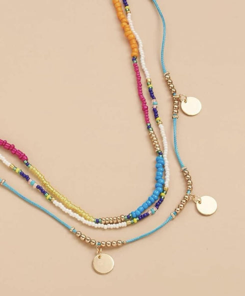 COLLAR DE VARIAS PIEZAS MULTICOLOR HIPPIE VERANO PRIMAVERA