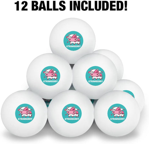 12 Pack Cute Kawaii Strawberry Milk Cow Novelty Table Tennis Ping Pong Ball with Storage Bag