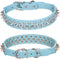 Adjustable Spiked Studded Dog Collar, Soft Leather Puppy Collar for Small Medium Dogs, Light Blue-2