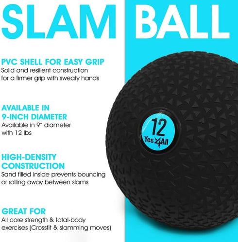 Yes4All 12lbs Slam Ball, No-Bounce Ball for Exercise, Cross Training and Core Strength Workout - Triangle Black