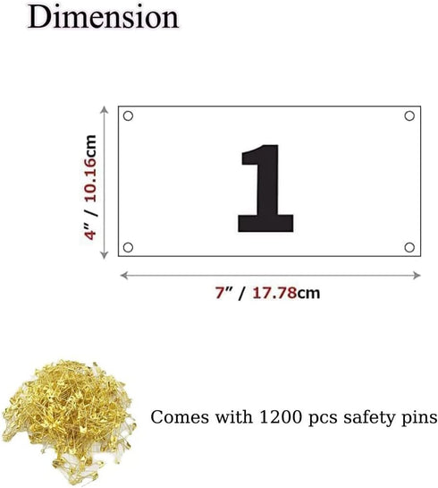 Durable Marathon Race Bibs with Large Numbers & Safety Pins - Waterproof Tyvek