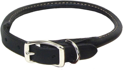 Coastal Pet Circle T Oak Tanned Leather Round Dog Collar, Black, 5/8" x 16" - Comfortable for Long Hair Pets