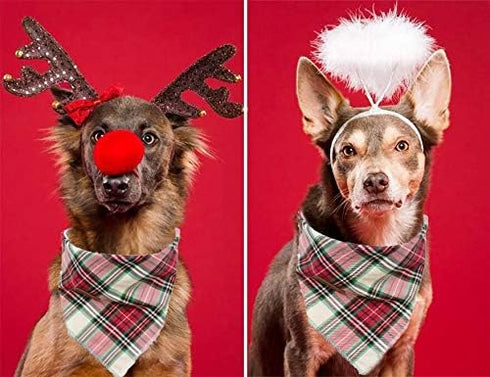 Elegant Little Tail Christmas Plaid Pet Bandana, Washable Reversible Cotton Scarf for Small to Large Dogs