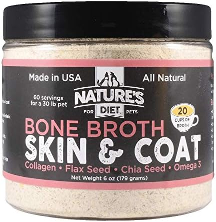 Nature's Diet Pet Bone Broth Protein Powder, Collagen, Chia Seed, Flax Seed & Omega 3, 6 oz (60 Servings)