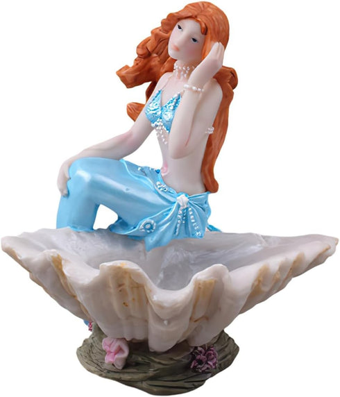 Mermaid Figurines Shell Aquarium Ornament, Resin Mediterranean Style Jewelry Storage Organizer for Girls