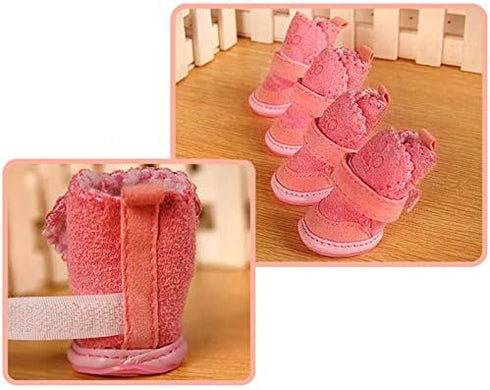 payanwin Anti-Slip Dog Boots Paw Protector, Winter Warm Skidproof Sneakers for Small Dogs (#1, Pink)