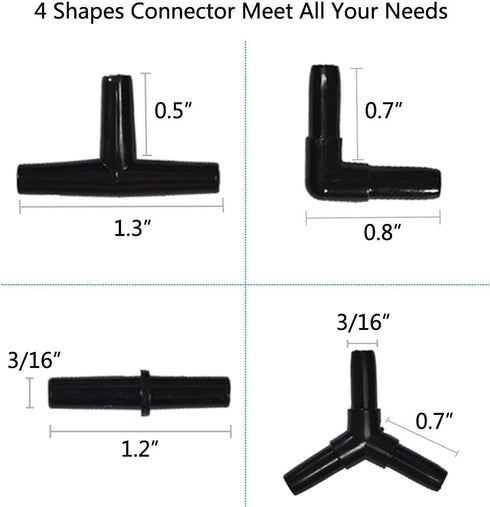 JIH 100 Feet Standard 3/16" Black Flexible Airline Tubing with Connectors for Fish Tanks, Terrariums, Hydroponics