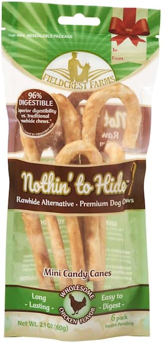 Fieldcrest Farms Nothin' to Hide Mini Holiday Candy Cane Chicken Flavor Chew Dog Treats, 6-Count