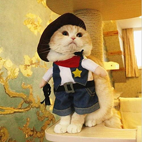 Pet Cowboy Costume Clothing with Hat for Small Dog Cat Halloween Party, Size S