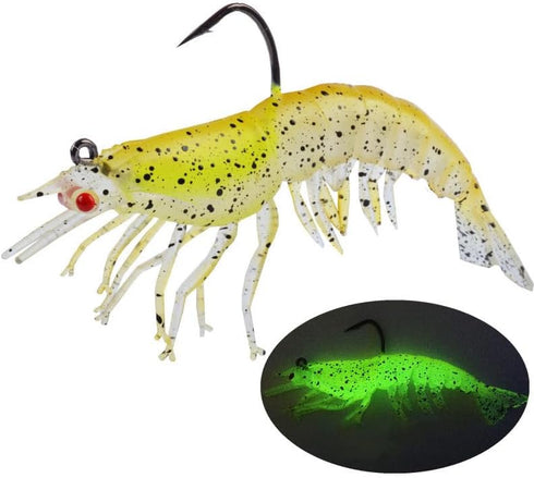 Lagnlnaoy 7Pcs 4.13 Inch 0.42 Oz Lifelike Artificial Shrimp Lure - / Soft Bait with Flat Claw, Luminescent Design