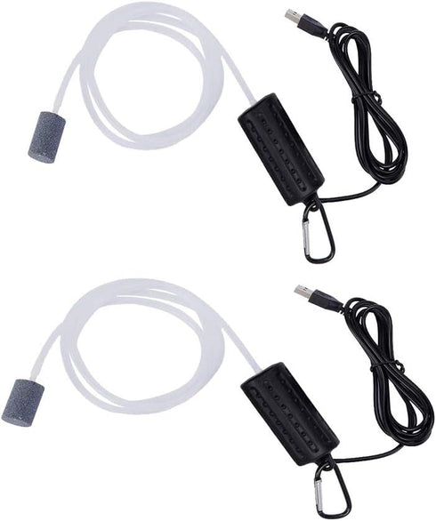 2PCS Portable Mini USB Aquarium Air Pump, Mute Energy Saving Fish Tank Oxygen Pump, Black, One Size