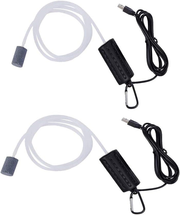 2PCS Portable Mini USB Aquarium Air Pump, Mute Energy Saving Fish Tank Oxygen Pump, Black, One Size