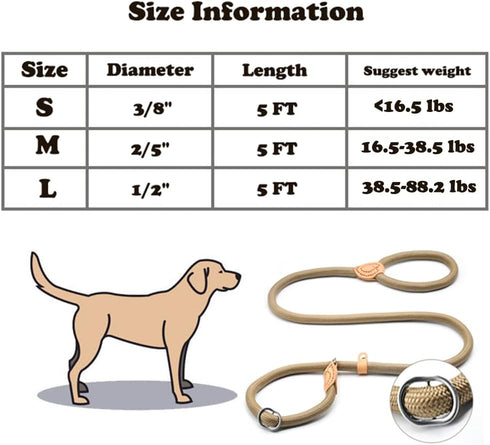 Adjustable Heavy Duty Dog Leash Slip Lead, 2/5" x 6 FT Braided Rope for Large Medium Small Dogs